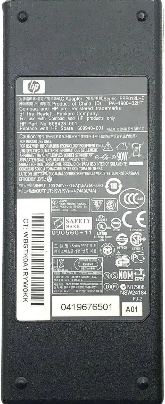 Alt view image 5 of 5 - Genuine HP PA-1900-32HT AC Power Adapter PPP012L-E 19V 4.74A 4.5x3.0mm Cord OEM