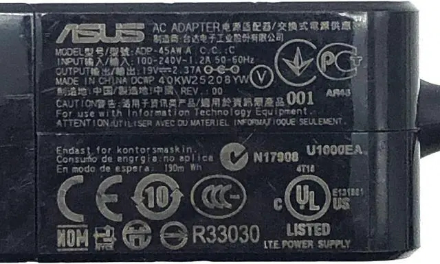 Alt view image 2 of 7 - Genuine 45W ASUS AC DC Wall Adapter Model ADP-45AW A 19V 2.37A 3.0mm tip OEM