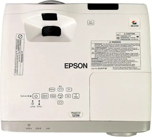 Alt view image 4 of 6 - Short-Throw 3LCD Projector Epson PowerLite 525W  HD 1080p 2800 ANSI H672A Bundle