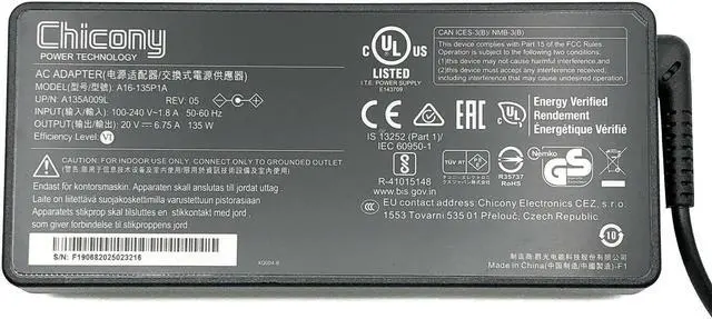 Alt view image 6 of 6 - Genuine Chicony A16-135P1A AC Adapter A135A009L 20V 6.75A w/Cord