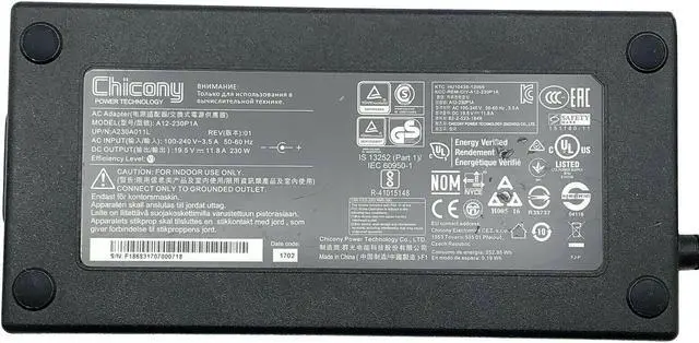 Alt view image 6 of 6 - Genuine AC Adapter Acer Predator G9-793 G9-593 KP.2300H.001 A12-230P1A w/Cord