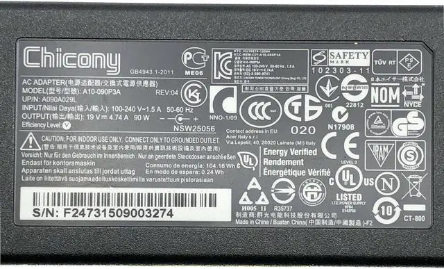 Alt view image 6 of 6 - Genuine Chicony A10-090P3A AC Adapter A090A029L 19V 4.74A w/Cord