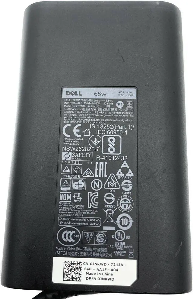 Alt view image 5 of 5 - Genuine Original Dell Slim LA65NM130 JNKWD AC Adapter Laptop Charger 65W w/PC
