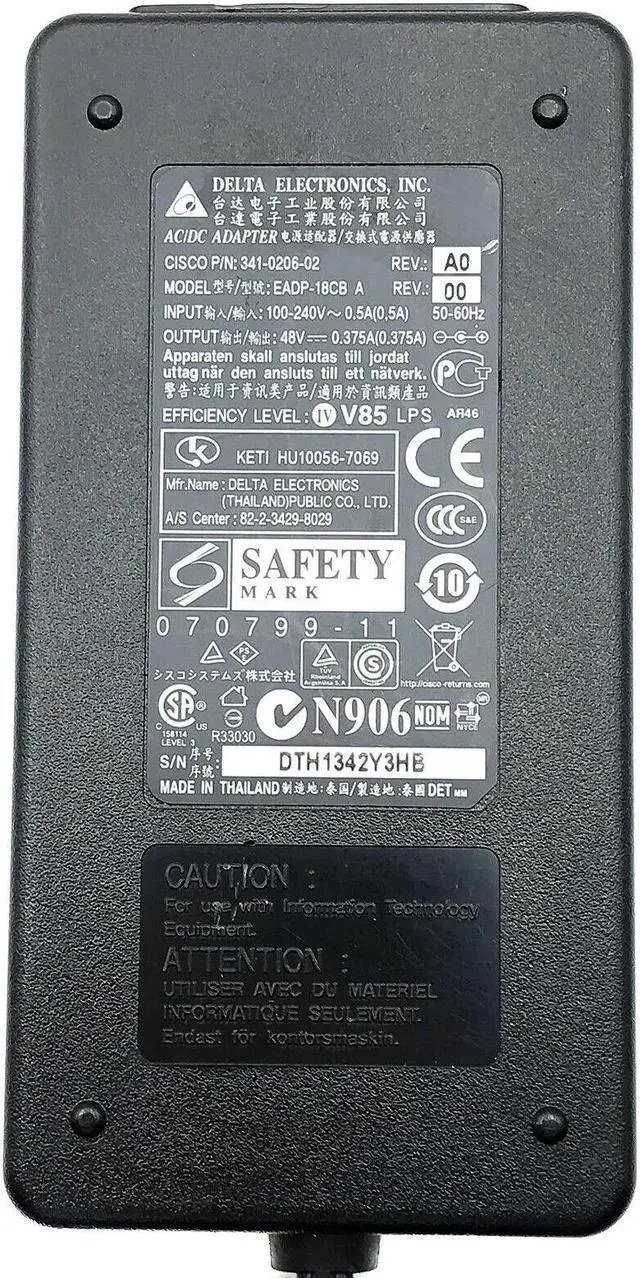 Alt view image 6 of 6 - Genuine 48V Delta AC Adapter For Cisco 7900 IP Phone Series Power Supply w/PC