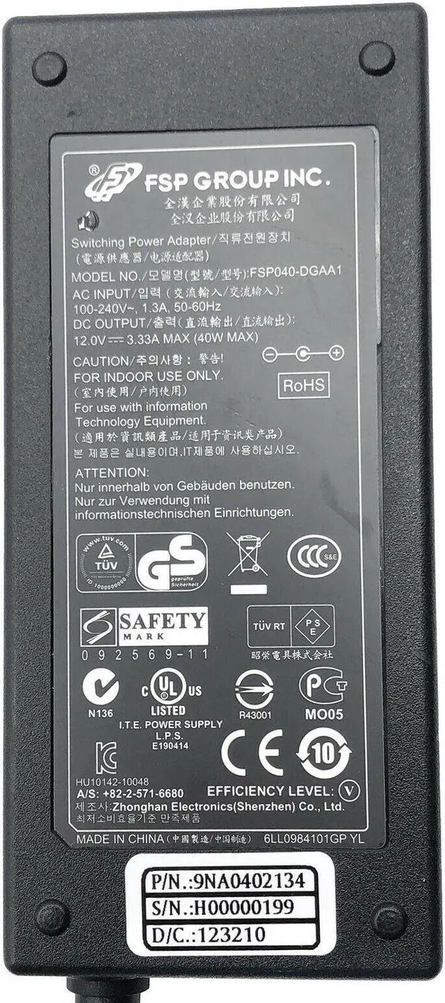Alt view image 6 of 6 - New Genuine FSP FSP040-DGAA1 AC/DC Switching Power Adapter 12V 3.33A 40W w/PC