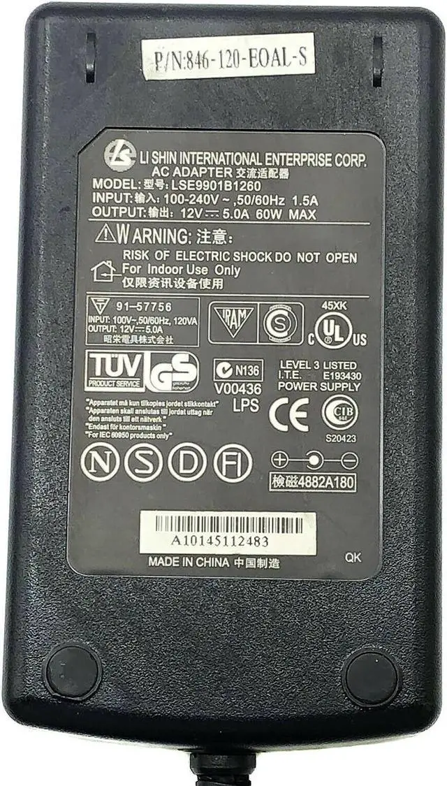 Alt view image 6 of 6 - Genuine Li Shin LSE9901B1260 AC/DC Power Supply Adapter 12V 5A 60W OEM w/PC