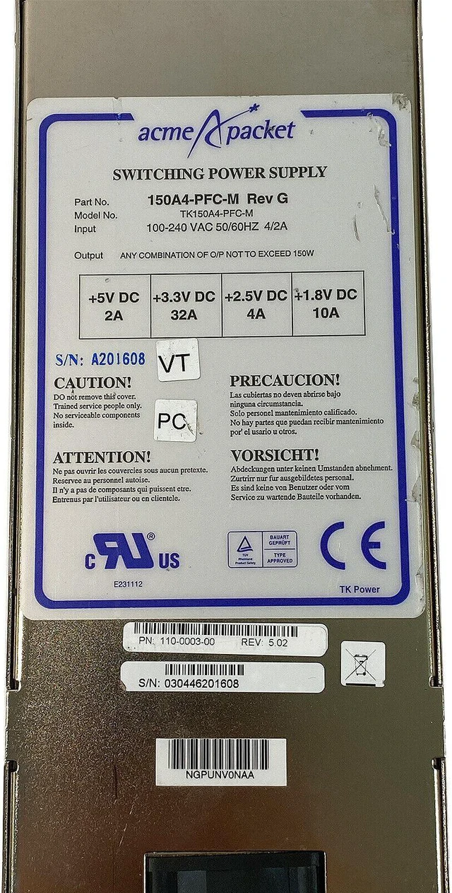 Alt view image 6 of 6 - Acme Packet TK150A4-PFC-M 150 Watt Power Supply Unit For Net 4250