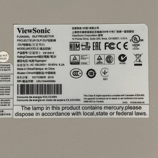 Alt view image 5 of 5 - ViewSonic PJD6250L DLP Projector PC 3D Ready HD 1080p HDMI (MHL) LAN w/Bundle