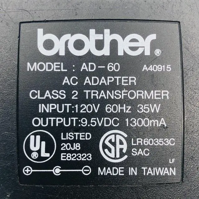 Alt view image 4 of 4 - Genuine Brother AD-60 AC Adapter Class 2 Transformer 9.5VDC 1300mA