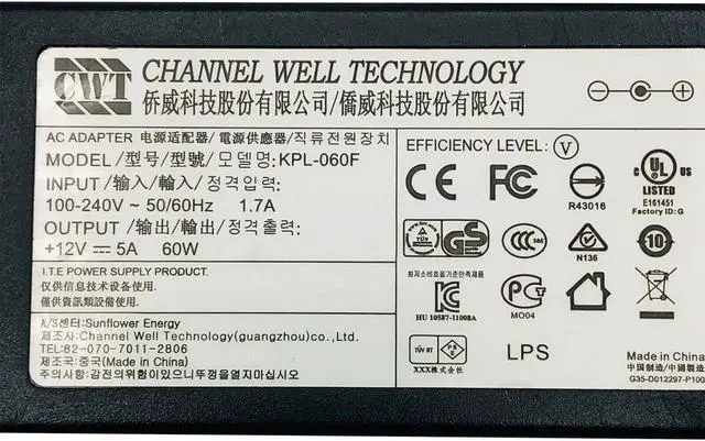 Alt view image 5 of 5 - Genuine CWT KPL-060F AC/DC Power Supply Adapter 12V 5A 60W OEM w/PC