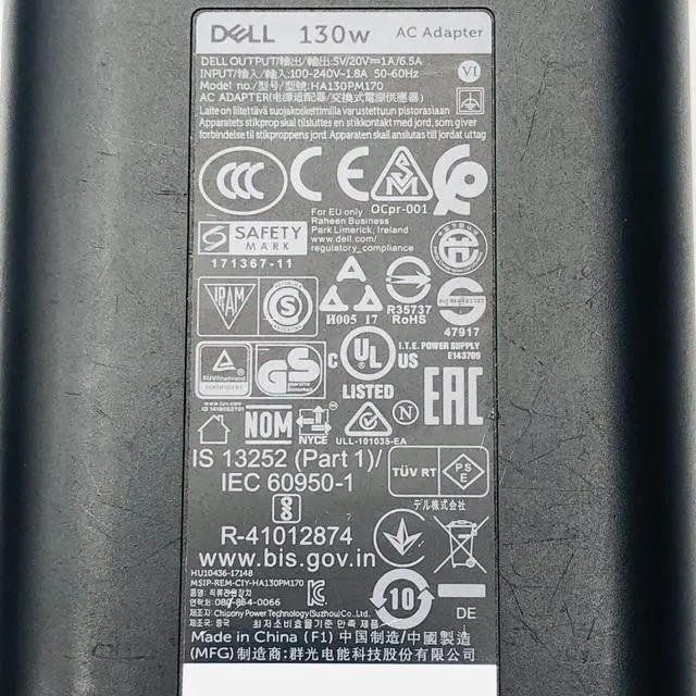 Alt view image 6 of 6 - Genuine Dell HA130PM170 AC Adapter for Dell XPS 15 XPS 15 9570 Laptop Series 130Watt w/PC OEM