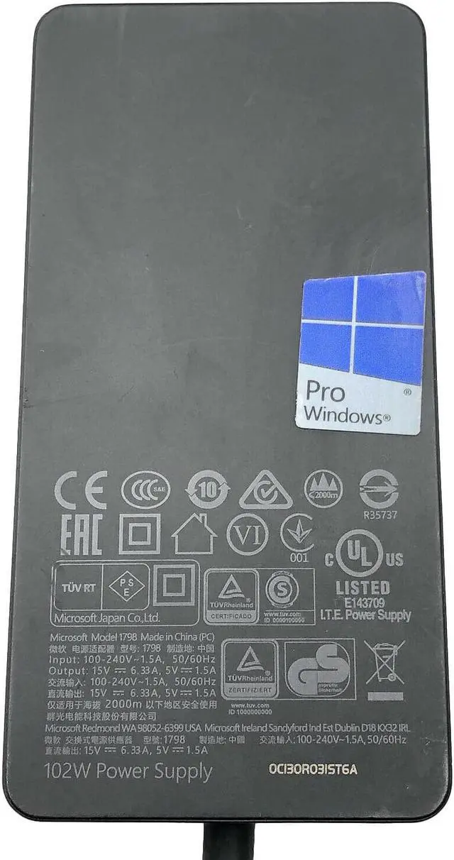 Alt view image 5 of 5 - Genuine 102W Microsoft Adapter for Surface Laptop GO 1st 2nd Generations w/Cord