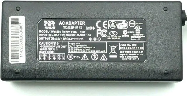 Alt view image 6 of 6 - Genuine CWT KPA-045E AC/DC Power Supply Adapter 9V 5A 45W OEM w/PC
