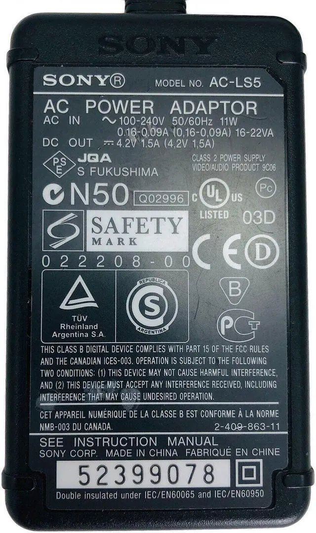 Alt view image 4 of 4 - Genuine Sony AC Power Supply Adapter for Sony Cybershot DSC-H7 DSC-H9 w/Cord