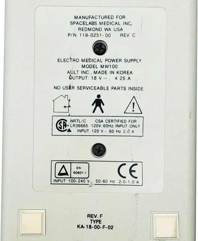 Alt view image 5 of 5 - Genuine Spacelabs Medical Power Supply 119-0251-00 18V 4.25A AC Adapter w/Cord