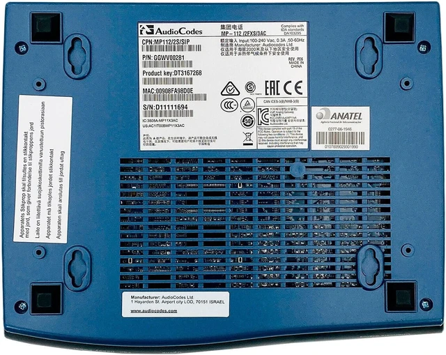Refurbished: AudioCodes MP-112 /2FX/3AC GGWV00281 VoIP Gateway w/ Power ...