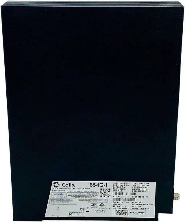 Alt view image 7 of 7 - Calix GigaCenter Model 854G-1 Dual Radio 2.4 GHz and 5 GHz Router w/ Adapter