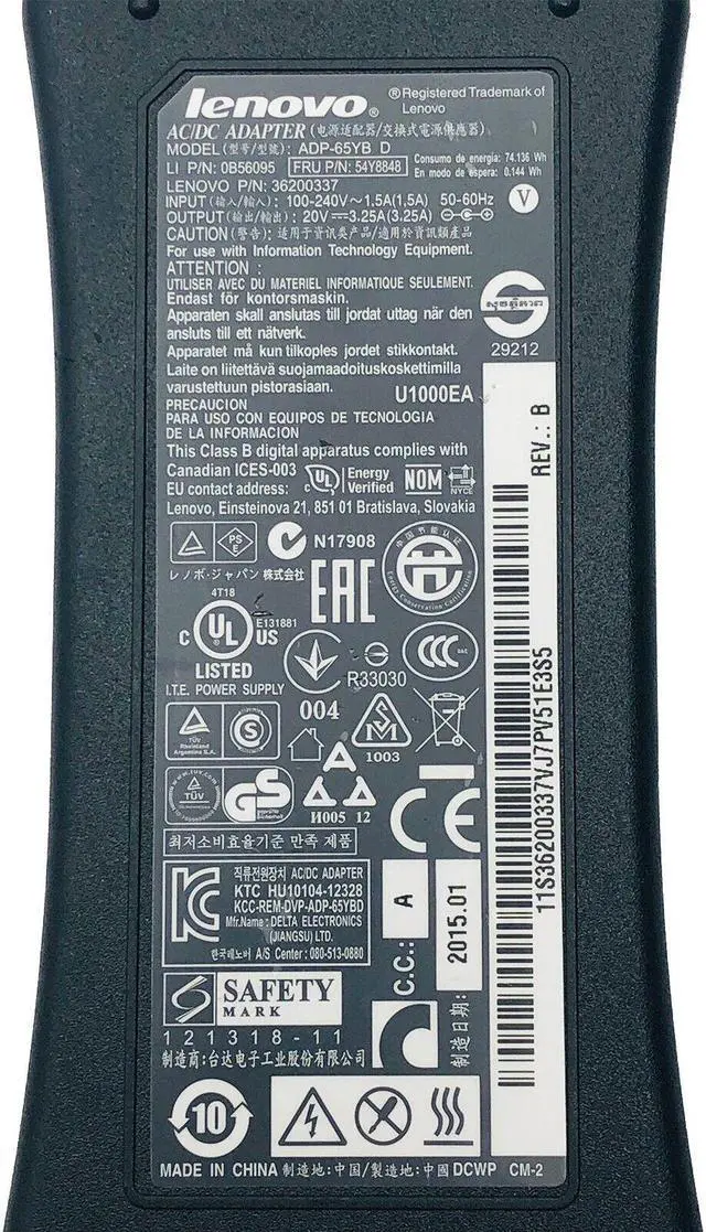 Alt view image 6 of 6 - Genuine Lenovo ADP-65YB D AC/DC Power Supply Adapter 20V 3.25A 65W OEM w/PC