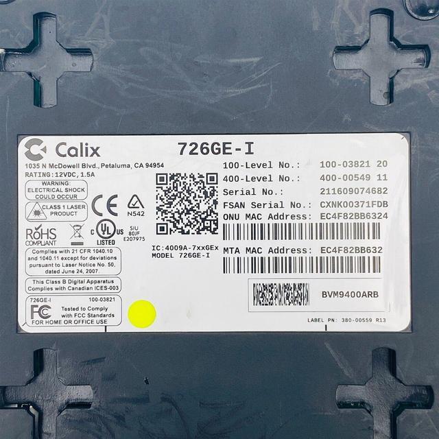 Alt view image 7 of 7 - Calix 726GE-I Indoor Gigabit Optical Network Terminal Modem Router w/ Adapter