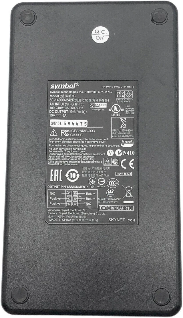 Alt view image 5 of 5 - Genuine Symbol 50-14000-242R AC/DC Power Supply Adapter 15V 5A 75W OEM w/PC n/MC