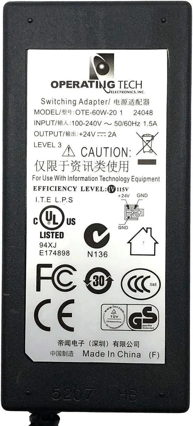 Alt view image 6 of 6 - Genuine OTE OTE-60W-20 1 24048 Switching Power Supply Adapter 24V 2.5A 60W w/PC