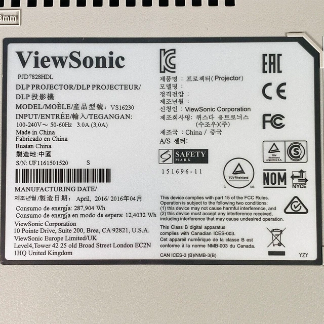 Alt view image 7 of 7 - ViewSonic PJD7828HDL DLP Projector 3200 ANSI Full HD 3D 1080p HDMI Portable with Accessories Bundle (Power Cable, HDMI Cable, Remote)