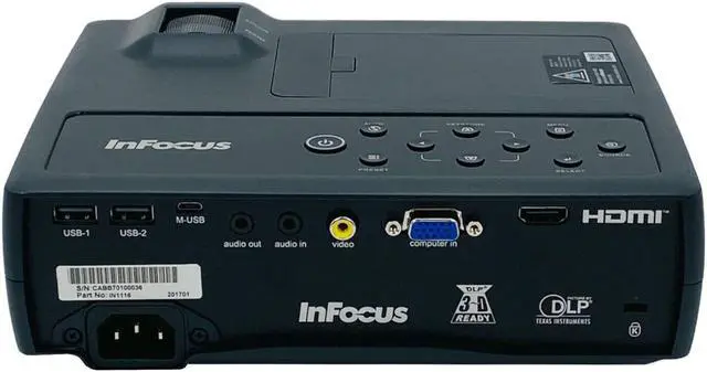 Alt view image 2 of 7 - InFocus IN1116 High Contrast DLP Projector WXGA Portable 1080p Full HD 3D HDMI USB with Accessories Bundle (Power Cable, HDMI Cable, Remote)