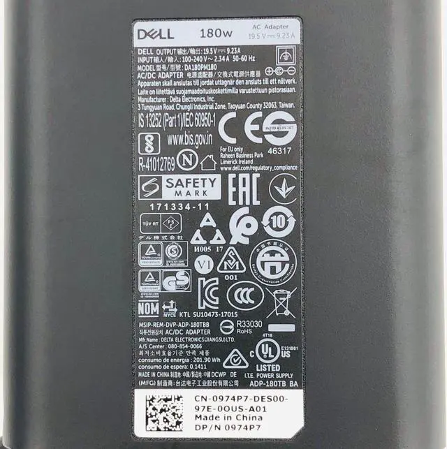 Alt view image 2 of 6 - OEM Dell DA180PM180 AC Adapter 19.5V 9.23A Power Supply 7.4 mm 180Watt w/PC