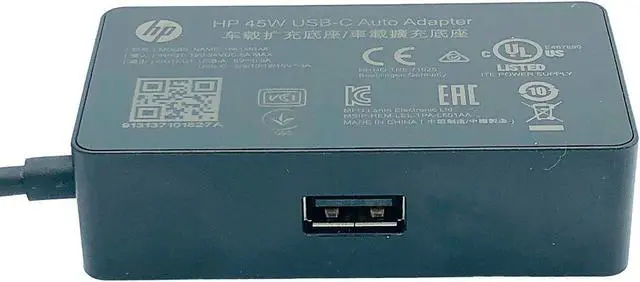 Alt view image 5 of 7 - Genuine 45W HP 5/9/10/12/15V 3A USB-C Auto Adapter Model TPA-L601AA for EliteBook 645 655 G9 640 650 G9 830 865 1040 G9 Spectre X2 12T-A Detachable 2 in 1 Chromebook X360 11 G1 G3 G6 wo/Cord