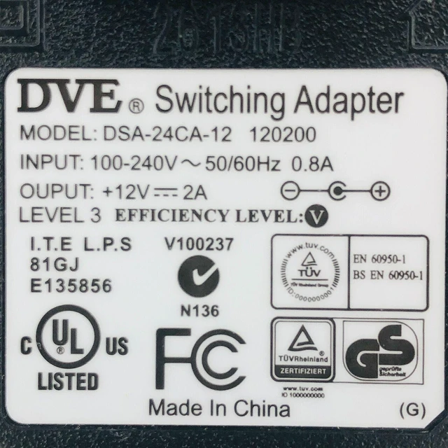 Alt view image 5 of 5 - Genuine DVE DSA-24CA-12 A 120200 AC Adapter 12V 2A Power Supply 24Watt OEM