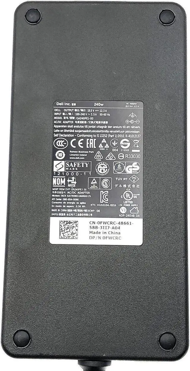 Alt view image 6 of 6 - OEM Dell AC Adapter 240W Laptop Charger Model GA240PE1 19.5V 12.3A w/Power Cord