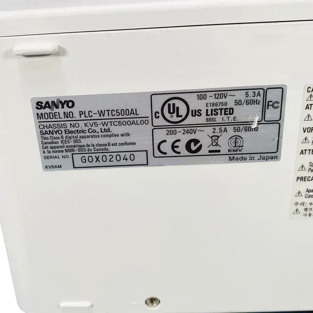 Alt view image 7 of 7 - Sanyo PLC-WTC500AL 3LCD Projector Extra Bright 5000 Lumens Large Venue WXGA HDMI LAN with Accessories Bundle (Power Cable, HDMI Cable, Remote)
