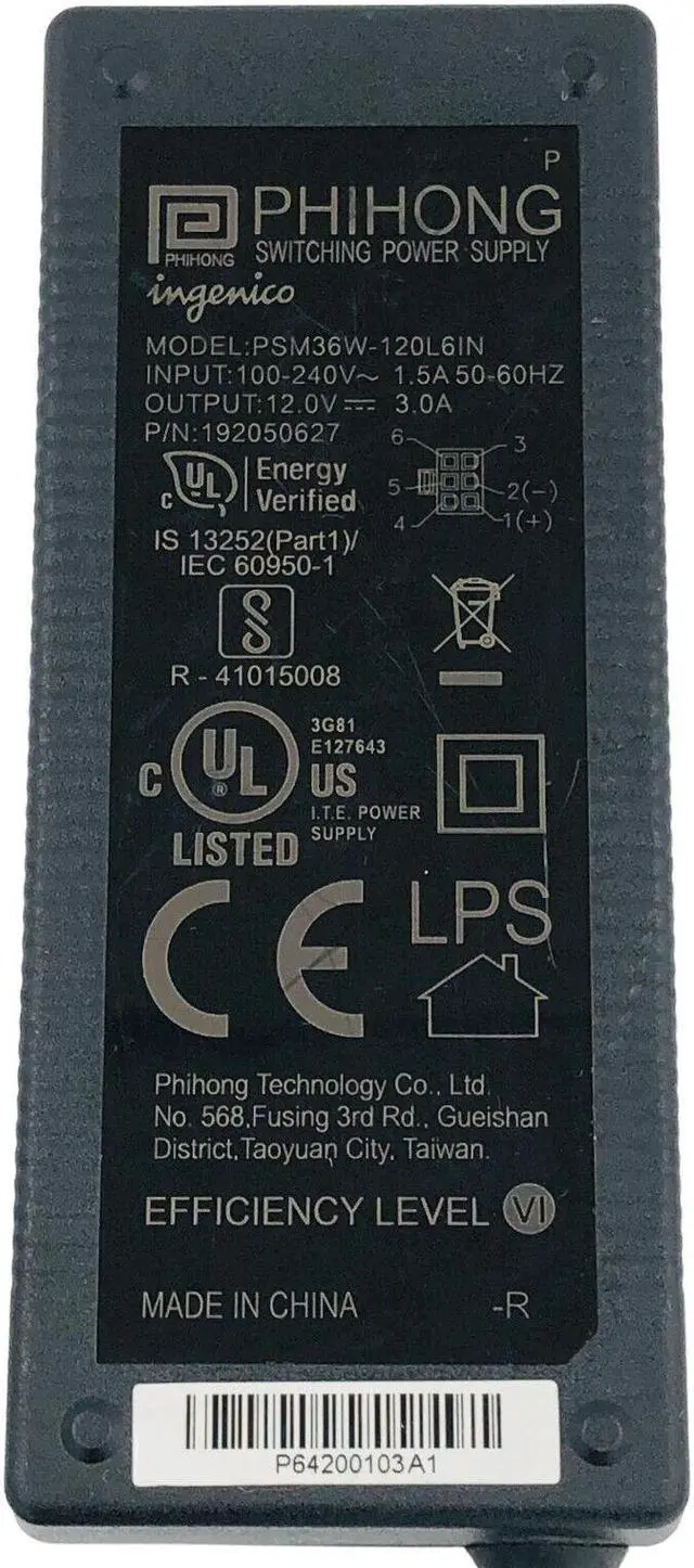 Alt view image 6 of 6 - Genuine AC Power Supply Adapter Phihong 6-pin PSM36W-120L6IN 12V 3A 36W w/PC