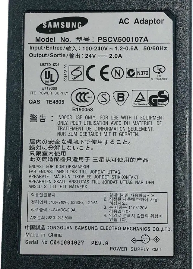 Alt view image 6 of 6 - Genuine Samsung AC Adapter PSCV500107A Power Supply AC 24V 2A with 2Pin w/Cord