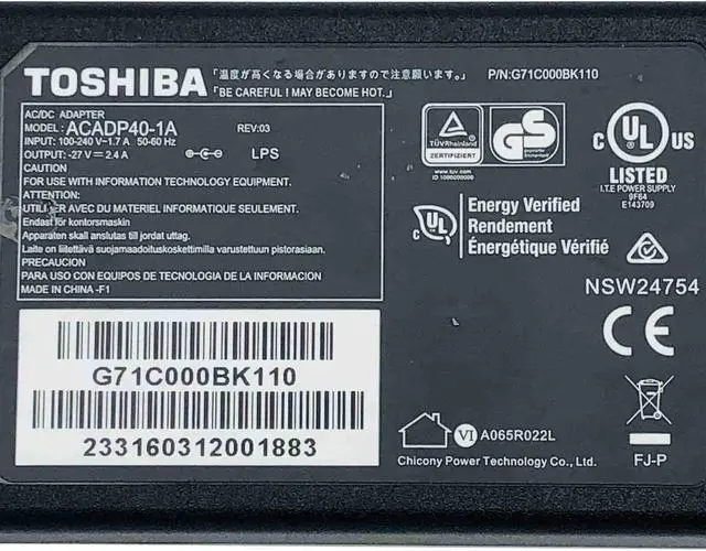 Alt view image 6 of 6 - Genuine AC Power Supply Adapter Toshiba ACADP40-1A 27V 2.4A 5.5mm W/Cord