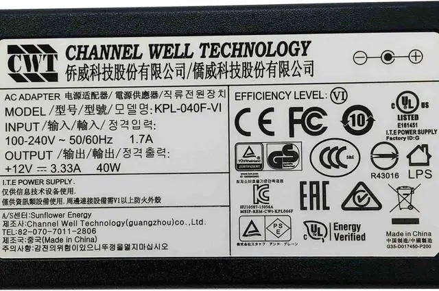 Alt view image 6 of 6 - Genuine CWT KPL-040F-VI AC/DC Power Supply Adapter 12V 3.33A 40W OEM w/PC