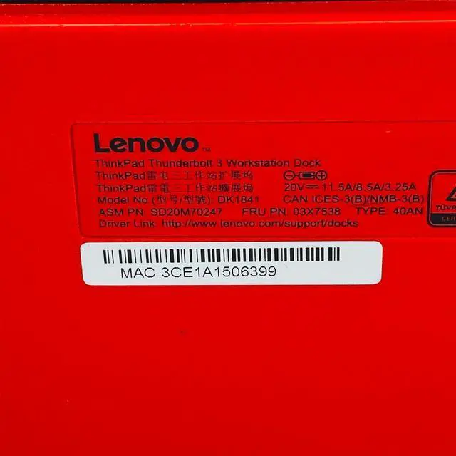 Alt view image 7 of 7 - Lenovo ThinkPad Thunderbolt 3 Workstation Dock 40AN Docking Station w/ Adapter