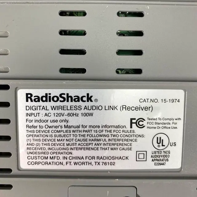 Alt view image 6 of 7 - RadioShack 15-1974 Wireless 5.8 Ghz Digital Audio Link Receiver