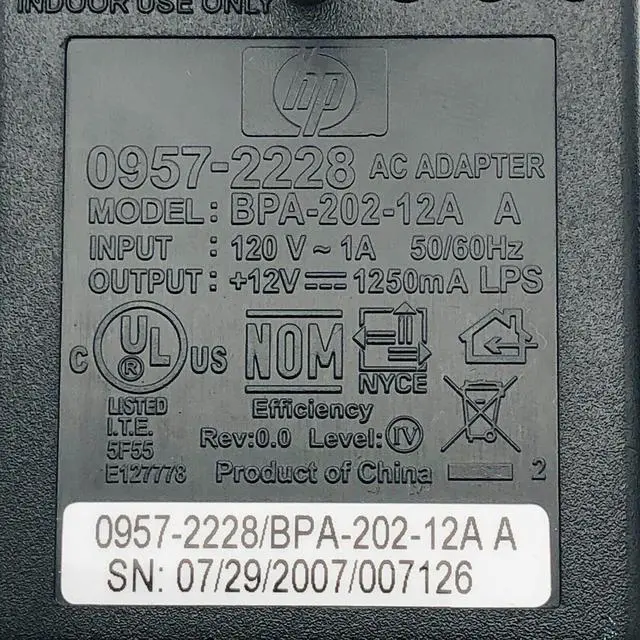 Alt view image 5 of 5 - NEW Genuine 15W HP AC Adapter 12V 1.25A Model P/N 0957-2228 BPA-202-12A A w/Cord