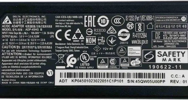 Alt view image 6 of 6 - Genuine Delta ADP-45HG B USB-C AC Adapter 20-5V 2.25A Power Supply 45W w/PC OEM