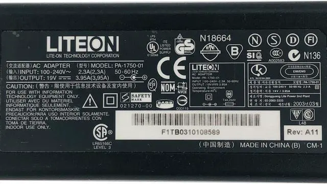 Alt view image 6 of 6 - Genuine Liteon PA-1750-01 AC Adapter 19V 3.95A 75W Power Supply Tip 5.5/2.5 w/PC