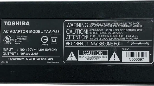 Alt view image 6 of 6 - Genuine AC Power Adapter Toshiba TAA-Y58 19V 3.4A 65W Laptop Charger OEM
