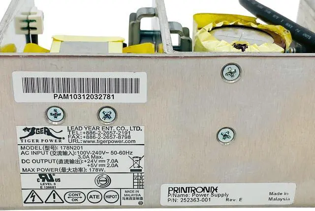 Alt view image 7 of 7 - Printronix 252363-001 Power Supply Assembly 178N201 for T4M SL4M Label Printer