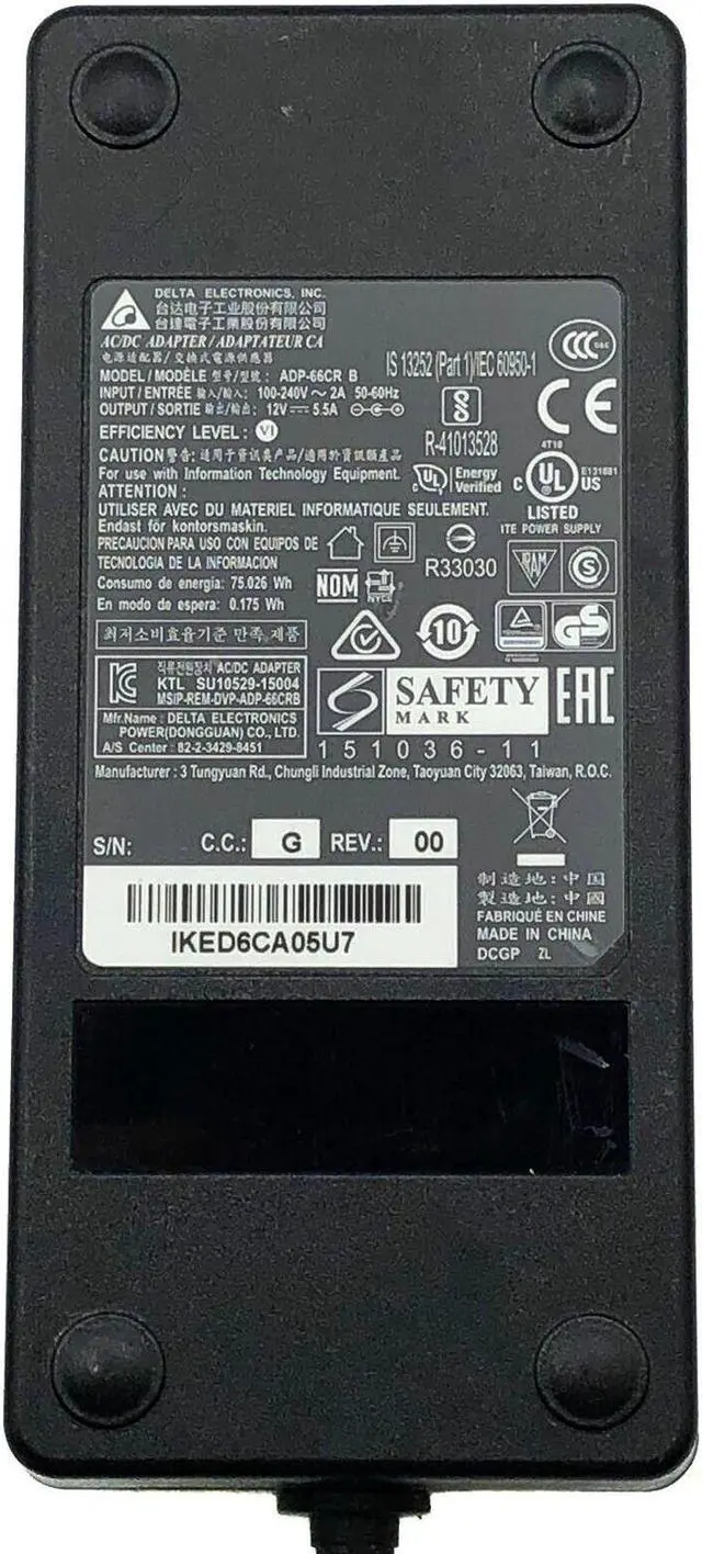 Alt view image 2 of 5 - Genuine Delta 66W AC Adapter ADP-66CR B Power Charger 12V 5.5A 5.5*2.1mm w/Cord