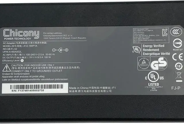 Alt view image 2 of 7 - Genuine Chicony A12-180P1A AC Power Supply Adapter 19V 9.5A A180A002L w/Cord