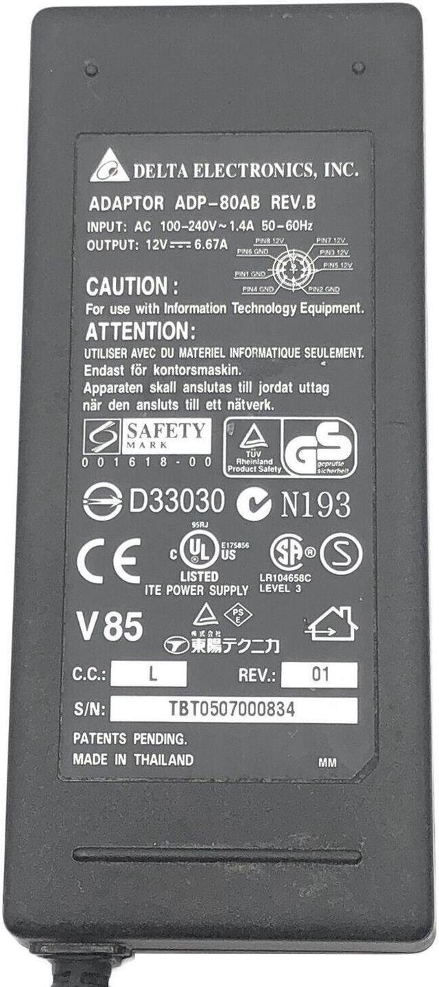 Alt view image 2 of 6 - Genuine Delta 80W AC Adapter 8-PIN Charger ADP-80AB Power Supply 12V 6.67A w/PC