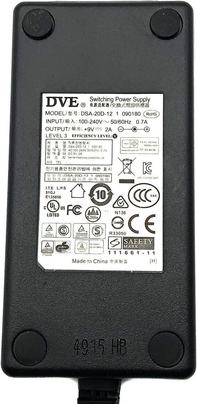 Alt view image 2 of 7 - Genuine 18W DVE Switching Adaptor +9V 2A Model DSA-20D-12 1 090180 w/Cord OEM