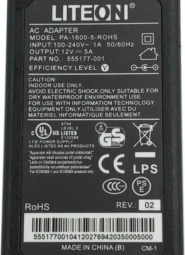 Alt view image 2 of 7 - Original LiteOn PA-1600-5-ROHS AC Power Adapter 12V 5A 5.5*2.5mm w/P.Cord