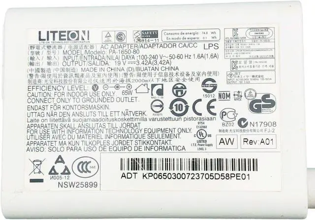 Alt view image 6 of 7 - Genuine LiteOn 65W PA-1650-80 AC Power Adapter 19V 3.42A 3.0*1.1mm w/P.Cord