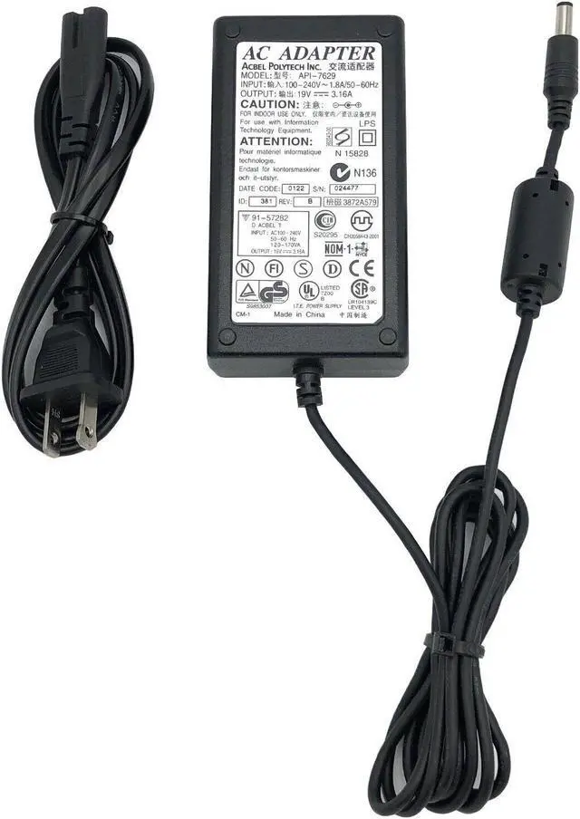 Main image of Original AcBel API-7629 AC Adapter 19V 3.16A 60W Power Supply 5.5x2.5mm w/Cord